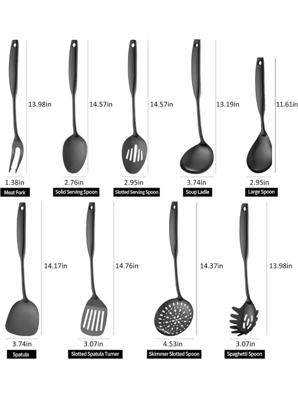 9-Piece Stainless Steel Kitchen Utensil Set - Polished, Dishwasher Safe